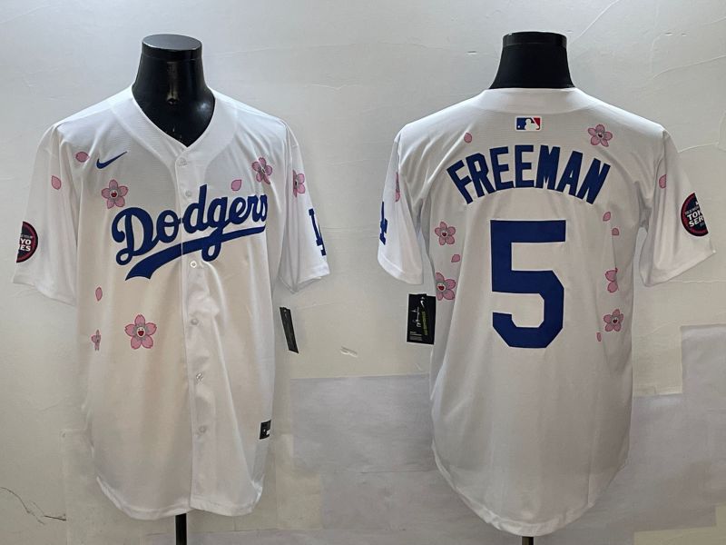 Men Los Angeles Dodgers #5 Freeman White Sakura Edition 2025 Nike MLB Jersey style 1